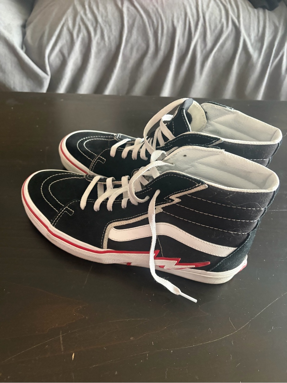 Men’s Vans Black & White High-Top Sneakers with Red Trim